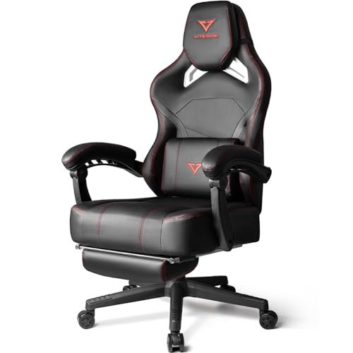 VITESSE Big and Tall Gaming Chair 400lb Weight Capacity with Footrest, Ergonomic Video Game Chair for Adults with Oversized Headrest and Lumbar Pillow, Computer Chair Gaming for Office (Black+Red)