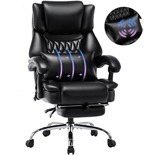 YINGTOO High Back Massage Reclining Office Chair with Footrest - Executive Computer Home Desk Massaging Lumbar Cushion, Adjustable Angle, Breathable Thick Padding for Comfort