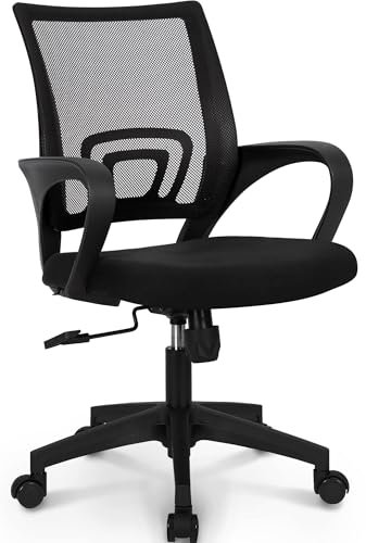 NEO CHAIR Office Chair Computer Desk Chair Gaming Ergonomic Mid Back Cushion Lumbar Support with Comfy Mesh Adjustable Swivel Rolling Home (Black)