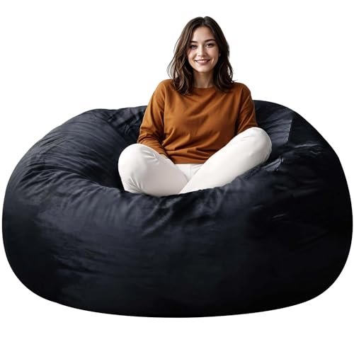 Anuwaa Bean Bag Chairs for Adults, 4FT Bean Bag Chairs with Removable Cover, Giant Bean Bag Chairs with High-Rebound Memory Foam Big Sofa Bean Bag Chairs for Reading, Gaming Cozy Chair, Black