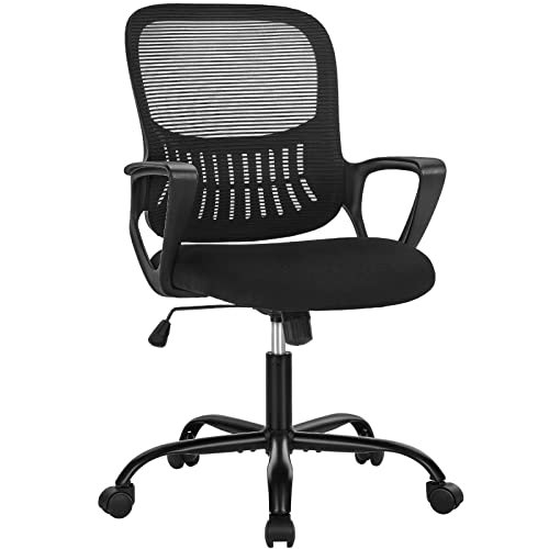 Smug Office Computer Desk Chair, Ergonomic Mid-Back Mesh Rolling Work Swivel Task Chairs with Wheels, Comfortable Lumbar Support, Comfy Arms for Home, Bedroom, Study, Dorm, Student, Adults