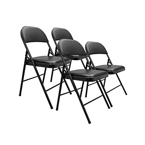 Amazon Basics Comfortable Vinyl-Padded Metal Steel Folding Chairs, Black, 4-Pack