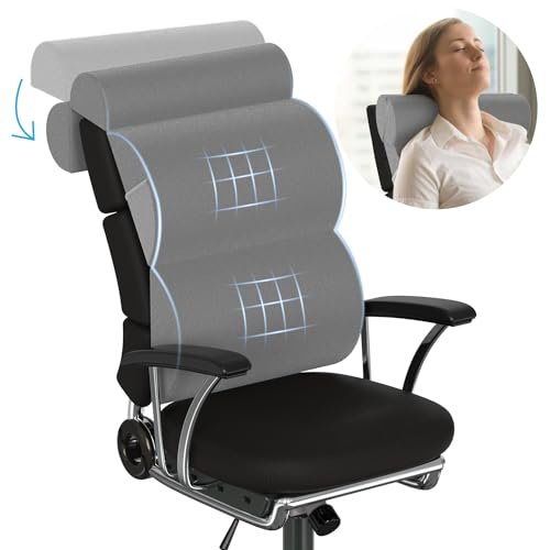 Full Back Pillow with Neck Support for Office Chair,Lumbar Support Pillow for Tall Back Chair,Computer/Desk Chair,Patented 2+2 Semi-circular Soft Back Cushion for Back Pain Relief for Resting,Working