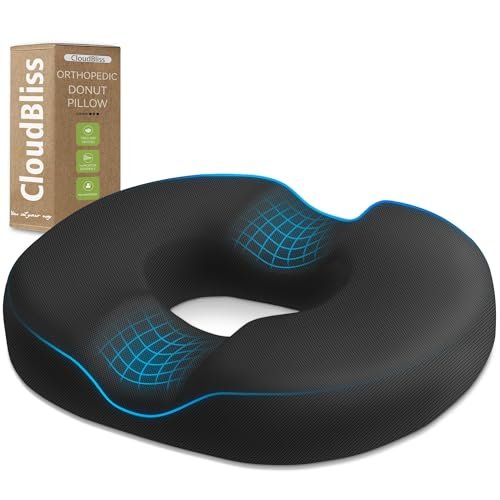 Donut Pillow Seat Cushion Chair Pad for Tailbone Pain Relief and Hemorrhoids, Memory Foam Seat Chair Cushion for Postpartum Pregnancy, Seat Cushions for Men and Women for Home & Office, (Black)