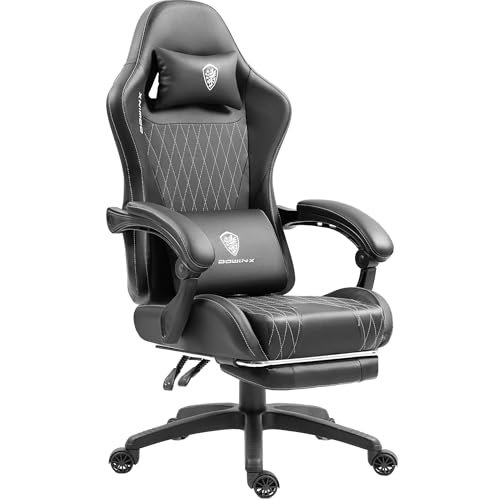 Dowinx Gaming Chair with Pocket Spring Cushion, Massage Game Chair Leather with Headrest, Ergonomic Computer Chair with Footrest 290LBS, Black