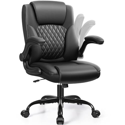 Leather Office Chair, PU Home Computer Desk Chairs with Ergonomic Back Support, 360°Swivel Free，Small Gmaing Chair with Wheels and Adjustable Armrests, for Short People Use, Black