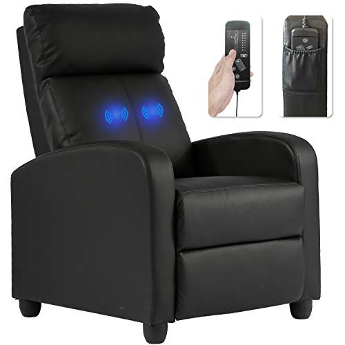 Recliner Chair for Living Room Massage Reading Sofa Home Theater Seating Modern Reclining Easy Lounge with PU Leather Padded Seat Backrest (Black)