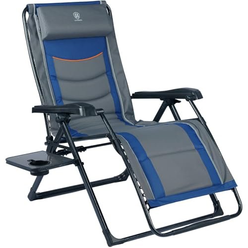 EVER ADVANCED Oversize XL Zero Gravity Recliner Padded Patio Lounger Chair with Adjustable Headrest Support 350lbs, Blue