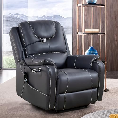 Plococo Power Electric Zero Gravity Recliner with Massage and Heating Function, Eco-Leather Reclining Chairs with Phone Holder, Side Pockets and USB Charge Ports (Black)