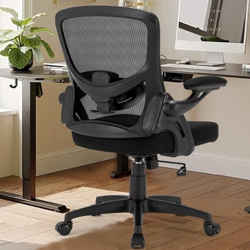 Ergonomic Mesh Office Chair, Comfy Desk Chair with Flip up Armrests, Swivel Computer Desk Chair with Adjustable Lumbar Support and Height for Home Office, 300 lbs Capacity