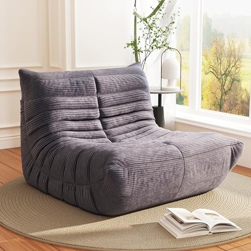 Swbvs Bean Bag Chair, Lazy Floor Sofa Couch for Adults and Kids, Fireside Chair with Ergonomic Design, Memory Foam Lounge Chair for Living Room Bedroom, Office, Grey