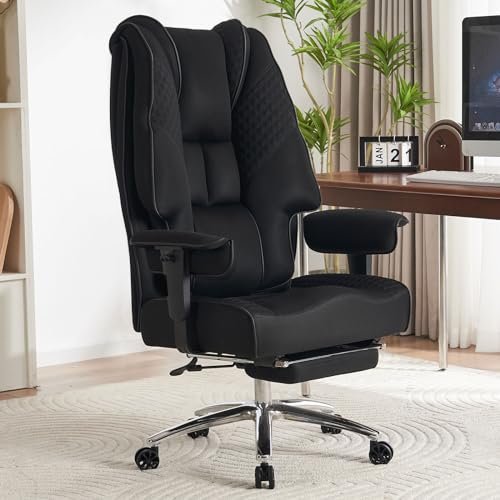 EXCEBET Big and Tall Office Chair 400lbs Wide Seat, Mesh High Back Executive Office Chair with Foot Rest, Ergonomic Office Chair Lumbar Support for Lower Back Pain Relief (Mesh Black)