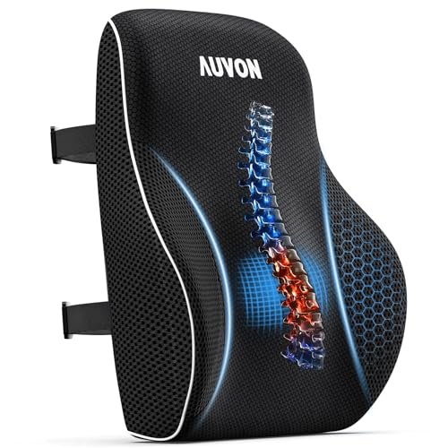 AUVON Lumbar Support Pillow for Office Chair with Patented Bulge for Lower Back Pain Relief, Ergonomic Lumbar Cushion Improves Posture, Memory Foam Back Cushion with Straps for Home, Office, Car Seat