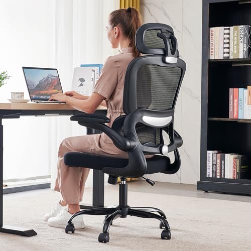 TRALT Office Chair Ergonomic Desk Chair, 330 LBS Home Mesh Office Desk Chairs with Wheels, Comfortable Gaming Chair, High Back Office Chair for Long Hours, Office Chair for Study and Work (Black)