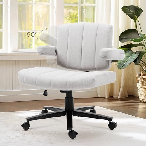 Vigosit Criss Cross Chair with Wheels, High Back Adjustable Wide Armrest Office Chair, Anti-Grip Fabric Comfort Cushion Modern Style Swivel Computer Task Chairs for Home Vanity Desk Office (Grey)