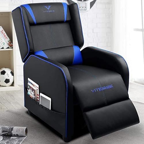 VITESSE VIT Gaming Recliner Chair Racing Style Single PU Leather Sofa Modern Living Room Recliners Ergonomic Comfortable Home Theater Seating, Blue.