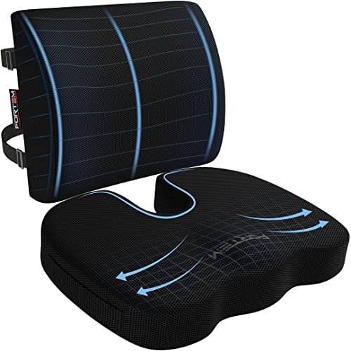 FORTEM Cuscino Sedia Ufficio, Cuscino Lombare Sedia Ufficio y Auto, Cuscino per Sedia da Scrivania, Cuscino Ergonomico in Memory Foam, Antiscivolo per Seduta e Schienale Gaming, Cuscino Cedile Auto