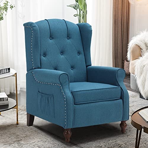 Consofa Wingback Recliner Chair with Massage and Heat Tufted Fabric Push Back Recliner Chair for Living Room Vintage Recliner Chair with Remote Control, Padded Cushion, Backrest, Wooden Legs