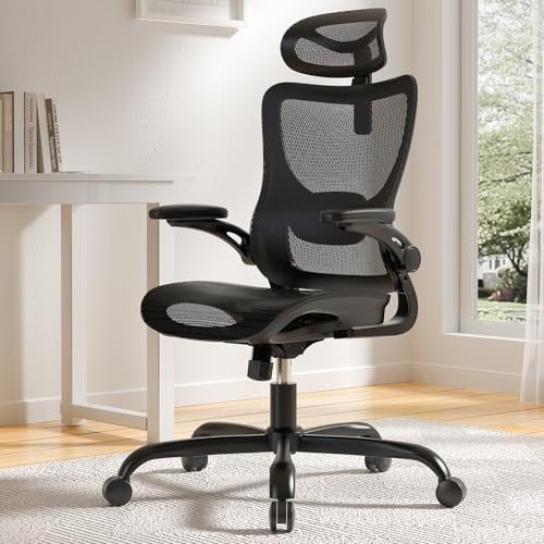 Marsail Ergonomic Mesh Office Chair High Back Home Office Desk Chair with Adaptive Lumbar Support, 2D Headrest, 3D Flip-Up Armrests, Height Adjustable and Rocking Tilt for Home Office and Gaming