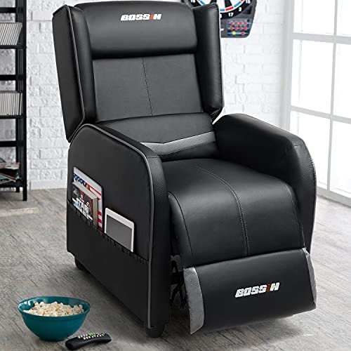 LEMBERI Gaming Recliner Chair for Adults, PU Leather Home Theater Seating Video Game Chairs for Living Room Ergonomic Racing Style Single Movie Gamer Lounge Sofa Grey