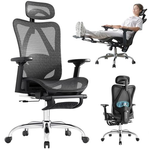 DFLIVE Ergonomic Office Chair, SGS Certified Gas Cylinder, 400 LBS Capacity, Retractable Footrest, Adjustable Lumbar Support, Breathable Mesh