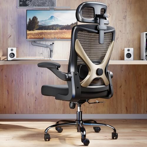 Ergalithic Ergonomic Office Chair - X-Shaped Computer Desk Chair Comfy, Gaming Chair, Office Chair with Lumbar Support, Mesh Office Chairs with Headrests, Desk Chair for Long Hours (Black Gold)