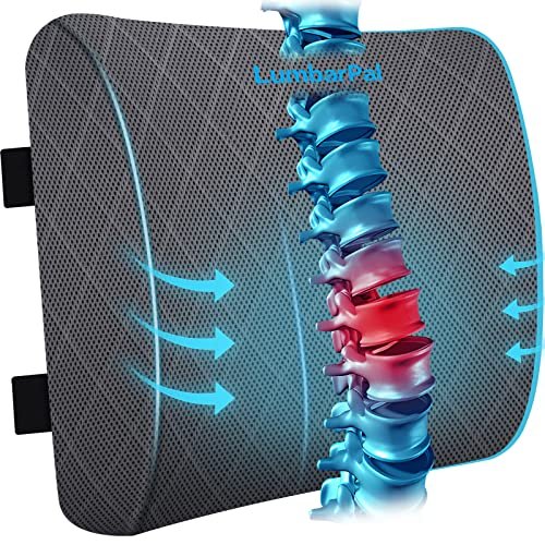 Lumbar Support Pillow for Office Chair Back Support Lumbar Pillow for Car, Gaming, Office Chair - Improve Sitting Posture & Back Pain Relief, Memory Foam, Adjustable Straps, Grey