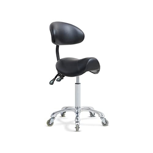 Saddle Stool Rolling Chair with Back Support,Esthetician Tattoo Dental Stool Chair,Lash Chairs for Eyelash Tech Massage Salon(Black,with Backrest)