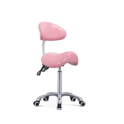 Saddle Stool Rolling Chair with Back Support,Esthetician Tattoo Dental Lash Chairs for Eyelash Tech Massage Salon(Pink,with Backrest)