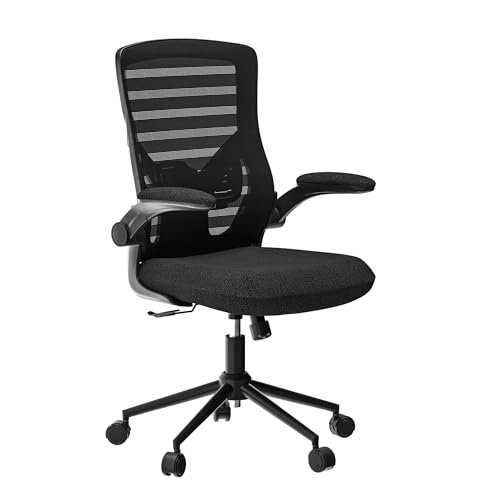 Ergonomic Office Chair for Long Hours & Lower Back Pain Relief – Memory Foam Seat Cushion, Adjustable Padded Lumbar Support, and Padded Flip-up Armrests, Ideal for Office or Study, Black