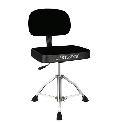 EASTROCK Drum Throne with Backrest Airlift Rotatable Drum Seat Height Adjustable Heavy Duty Square Style Drum Chair Drum Stools with Back Rest for Drummer Adults（Square Black）