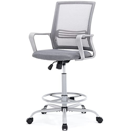 OLIXIS Drafting Chair - Tall Standing Office Desk Chair with Adjustable Foot Ring, Chair with Ergonomic Lumbar Support, Adjustable Height, Breathable Mesh, Grey (DR1839F-GY)