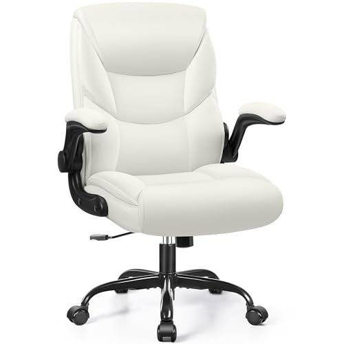 Best Desk Chair for Small Person: Top Ergonomic Picks for Comfort 6 FelixKing Leather Office Chair, Small PU Ergonomic Desk Chair, Comfy Computer Chair with Wheels and Flip-up Armrests, Adjustable Height Mid Back Executive Office Chair for Short People-White