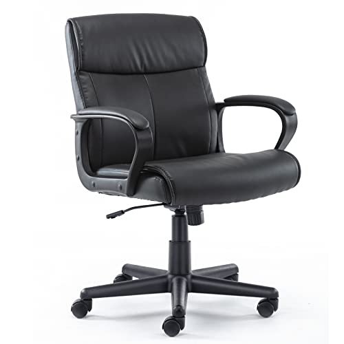 OLIXIS Executive Office Chair with Padded Armrests Mid Back Lumbar Support and Adjustable Height & Tilt Angle, PU Leather Swivel Rolling, Modern Black