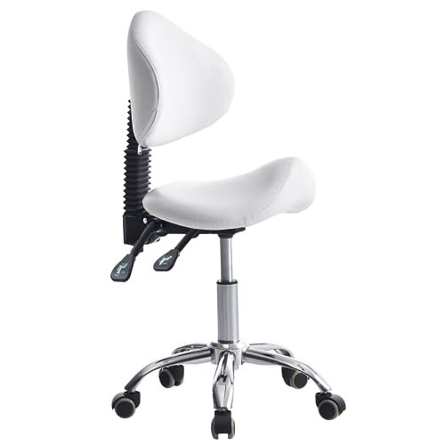 Saddle Stool Chair Rolling with Back Esthetician Chair for Lash Tech Salon Dental Tattoo Artist Eyelash Esthetician Hairstylist Medical Shop Ergonomic Stool Adjustable Hydraulic White