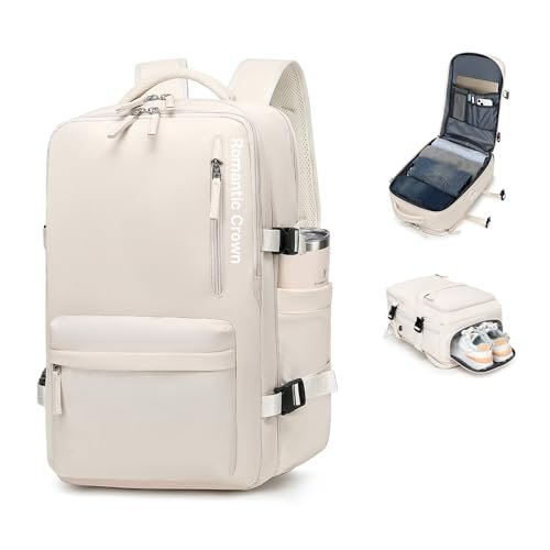 Romantic Crown Large Airplane Expandable Travel Backpack Women,Waterproof Reinforced Men's Executive Backpack for Notebook,Casual Sports Hiking School Gift, biege, Universal, Classic