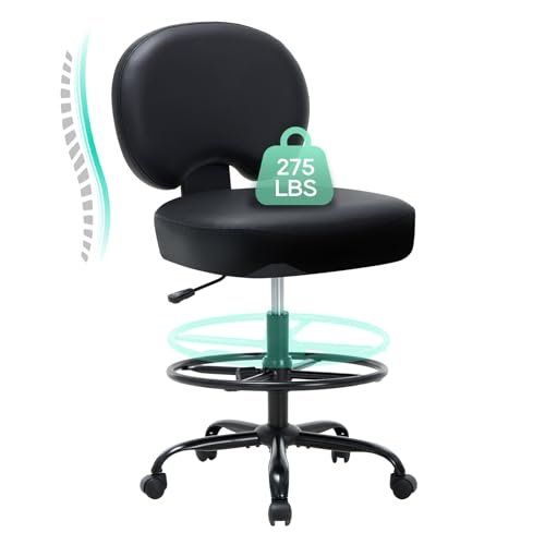 Best Chair for Standing Desk: Top Picks for Comfort and Style 7 COLAMY Leather Drafting Chair-Tall Office Chair 275lbs,Standing Desk Chair with Adjustable Footrest Ring,High Office Counter Height Desk Chair Black
