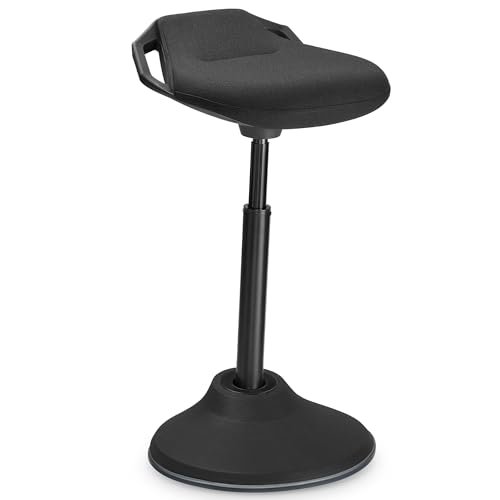 SONGMICS Standing Desk Chair, Adjustable Ergonomic Standing Stool, 23.6-33.3 Inches, Swivel Sitting Balance Chair, Fabric Upholstery, Anti-Slip Bottom Pad, Ink Black UOSC02BK