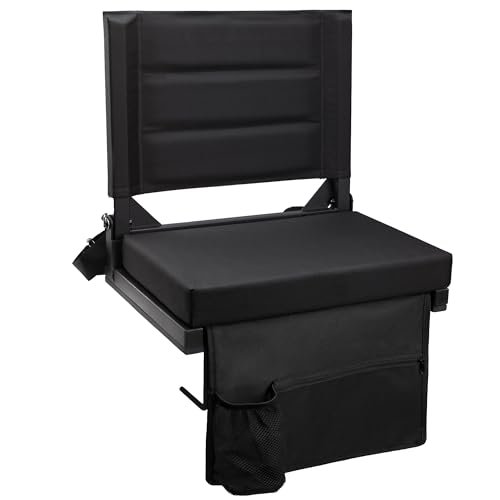 Maeytau Stadium Seats for Bleachers with Back Support, Portable Bleacher Seats with Thick Padded Cushion and Shoulder Strap, Wide Stadium Seat Chair Includes Hooks, Cup Holder and Side Pocket