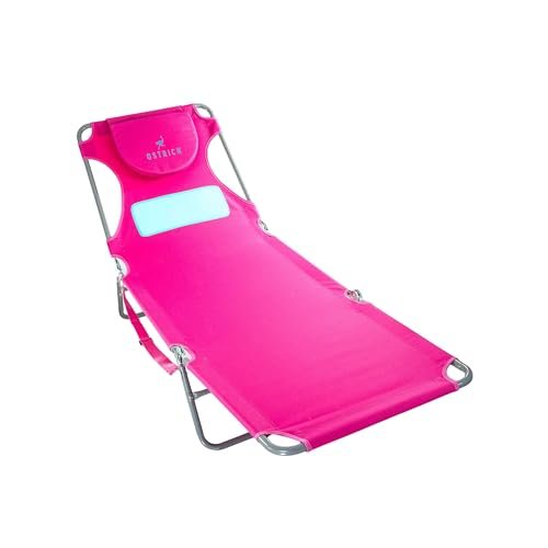 Ostrich Ladies Comfort Lounger with Chest Support, Portable Reclining Outdoor Patio Beach Lawn Camping Pool Tanning Chair, Pink