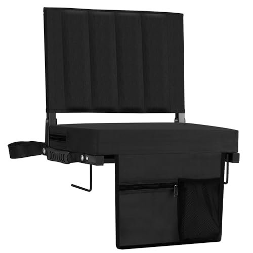 Halituny Stadium Seat for Bleachers with Back Support, Portable Bleacher Seat with Wide Comfy Padded Cushion, Metal Hook, Folding Stadium Chair with Shoulder Strap, Carry Handle, Cup Holder, Black