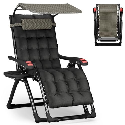 ATORPOK Zero Gravity Chair with Canopy Shade，Patio Folding Lounge Recliners, Anti Gravity Chair Lawn Patio with Cup Holder Accessory Tray for Beach Camping