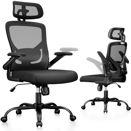 Marsail Ergonomic Office Chair High Back Ergonomic Desk Chair Adjustable Lumbar Support with Headrest Flip-Up Liftable Arms Swivel Computer Task Chair