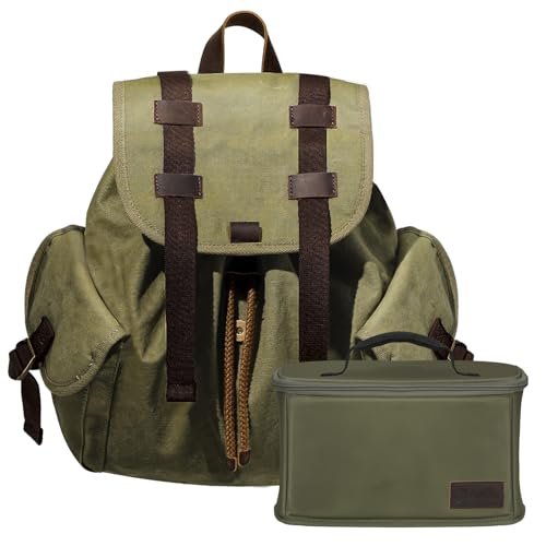 TARION Canvas Camera Backpack Small: Casual Daypack Backpack with Detachable Camera Insert Case Bag for Women Men Photographer Travel Hiking Street Photography Vintage Lightweight Green Michael