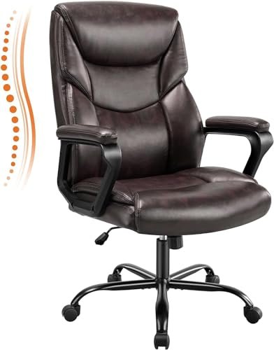 Sweetcrispy Executive Office Desk Chair High Back Adjustable Ergonomic Managerial Rolling Swivel Task Computer Chairs with Lumbar Support,PU Leather, Brown