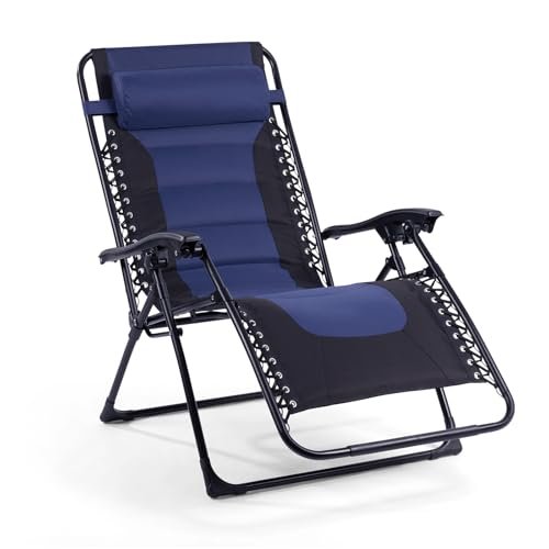 Backyard Expressions Deluxe XL Padded Recliner Chair – Ergonomic Anti-Gravity Lounger with Folding Design, Side Tray, and Adjustable Headrest