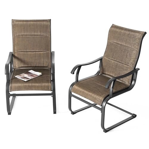 NUU GARDEN Patio Dining Chairs Set of 2, All Weather Outdoor Padded Textilene Patio Chairs, Breathable Spring Motion Textile High Back Outdoor Dining Chairs for Backyard, Lawn, Deck, Brown