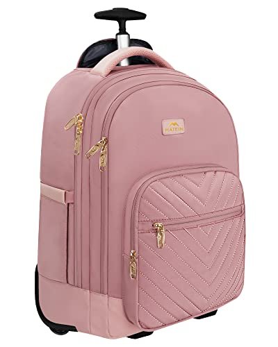 MATEIN Rolling Backpack for Women, 17 Inch Travel Laptop Backpacks with Wheels, Large Carry On Business Luggage Roller Backpack, Waterproof Trolley Suitcase Overnight College Work Computer Bag, Pink