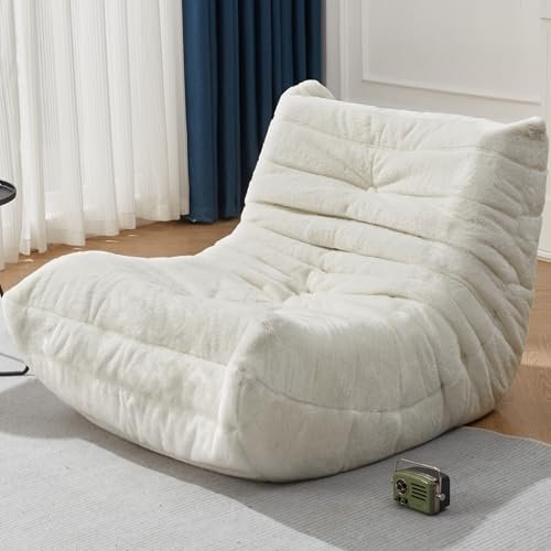 Hobestluk Bean Bag Chairs for Adults Giant BeanBag Chair Sofa Memory Foam Bean Bag Chair Faux Fur Fireside Bean Bags Big Lazy Sofa for Living Room Bedroom Dorm Office (White Plush)