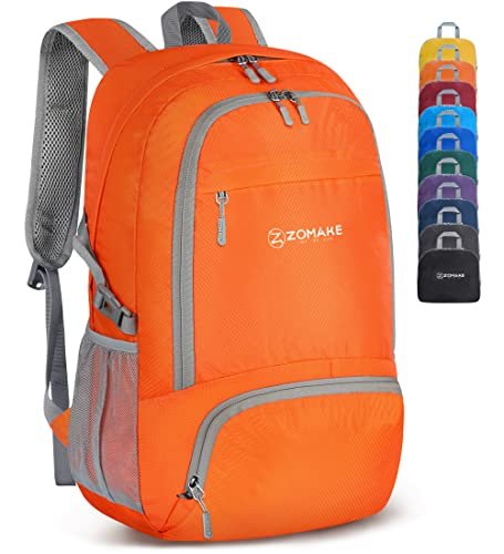 ZOMAKE Lightweight Packable Backpack 30L, Foldable Hiking Backpacks Water Resistant Compact Folding Daypack for Travel(Orange)